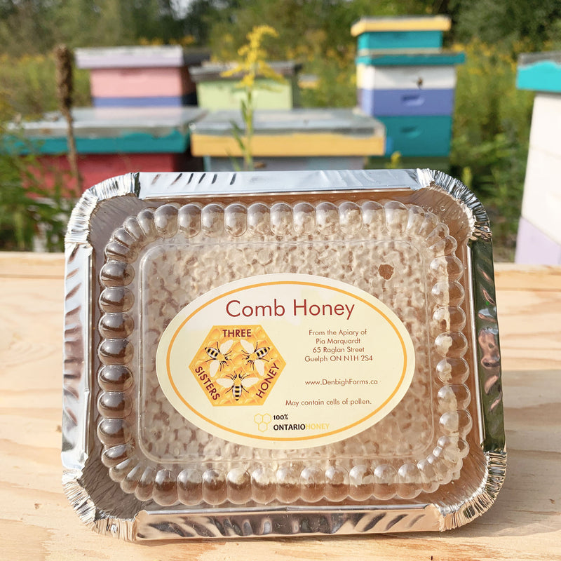 Three Sisters Comb Honey in container